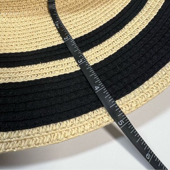 Studio Striped Straw Floppy Hat Beige with Black Stripes Shade and Shore OS - Picture 6 of 7